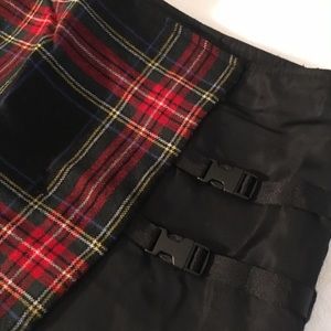 Black Red Multi Scottish Plaid Buckle Wrap Skirt